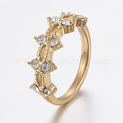 Ion Plating(IP) 304 Stainless Steel Rhinestone Finger Rings, Golden, Size 6~9, 16~19mm