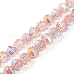 Electroplate Glass Beads Strands, Faceted, AB Color Plated, Rondelle, Pink, 8x6mm, Hole: 1.2mm, about 80pcs/strand, 19.13''(48.6cm)