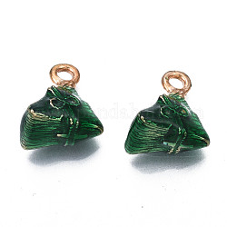 Charms del esmalte de la aleación, sin plomo y cadmio, chino zongzi, la luz de oro, verde oscuro, 14.5x12.5x8.5mm, agujero: 2 mm