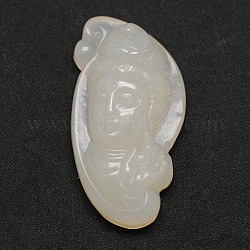Natural Agate Cameo Big Pendants, Avalokitesvara, White, 60x31x13mm, Hole: 1mm