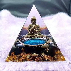 Orgonit-Pyramiden-Harz-Display-Dekorationen, mit natürlichen Achatsplittern und Buddha im Inneren, für den Homeoffice-Schreibtisch, 60x60 mm