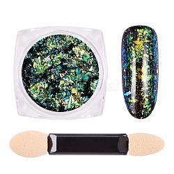 Camaleón espejo holográfico copos de uñas, cielo estrellado / efecto espejo, decoración brillante de uñas, con un cepillo, verde mar claro, 30x30x17mm, aproximamente 0.3 g / caja