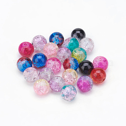 Deux perles de verre ton craquelés, ronde, couleur mixte, 10mm, Trou: 1.3mm