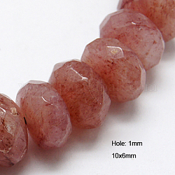 Chapelets de perles aux fraises en quartz naturel, facette, rondelle, rouge indien, 10x6mm, Trou: 1mm, Environ 71 pcs/chapelet, 15.5 pouce