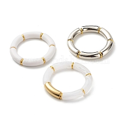 Ensemble de bracelets extensibles de perles de tube incurvées épaisses pour fille femmes, bracelet en perles acryliques et plastiques ccb, or, blanc, diamètre intérieur: 2-1/8 pouce (5.5 cm), 3 pièces / kit