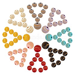 Sunyclue 80pcs8色塗装天然木ビーズ  レーザー彫刻模様  ヒョウ柄のラウンド  ミックスカラー  10x8.5mm  穴：2.5mm  10個/カラー