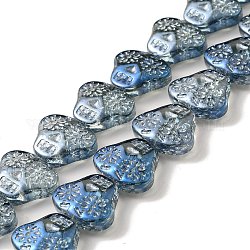 Transparentes perles de verre de galvanoplastie brins, arc-en-ciel plaqué, tête crâne, bleu acier, 16x19x7mm, Trou: 1.2mm, Environ 40 pcs/chapelet, 24.57 pouce (62.4 cm)