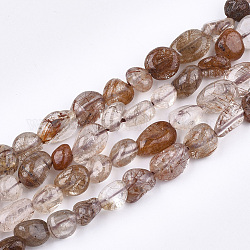 Naturale perle di quarzo rutilato fili, pepite, pietra burrattata, 4~13x5~8x4~7mm, Foro: 1 mm, circa 46~50pcs/filo, 15.1 pollice~15.7 pollici