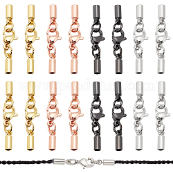 PandaHall 4 Color Lobster Claw Cord Ends, 24 Sets Fold Over Cord End Caps 18K Gold Brass Bracelet Cord Ends Terminators Crimp End Tips for Necklace Jewellery DIY Crafts