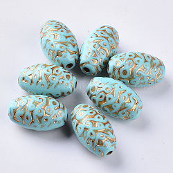 Plating Acrylic Beads, Golden Metal Enlaced, Oval, Dark Turquoise, 24.5x15mm, Hole: 2.5mm, about 160pcs/500g