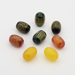 Dyed Natural Agate Barrel Beads for Buddha Jewelry, with Gold Blocking Buddhist Scriptures, Mixed Color, 18x13mm, Hole: 2mm