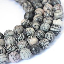 Pierre naturelle de soie noire / netstone perles rondes, 6~6.5mm, Trou: 1mm, Environ 63 pcs/chapelet, 15.5 pouce
