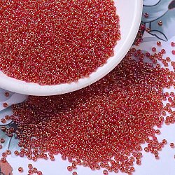 Miyuki runde Rocailles Perlen, japanische Saatperlen, 11/0, (rr254) transparent rot ab, 2x1.3 mm, Bohrung: 0.8 mm, ca. 1111 Stk. / 10 g