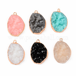 Druzy Resin Pendants, with Edge Light Gold Plated Iron Loops, Nuggets, Mixed Color, 30x21x9~10mm, Hole: 1.8mm