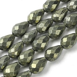 Chapelets de perles de pyrite naturelle , larme à facettes, 12~13x8~8.5x8~8.5mm, Trou: 1.2mm, Environ 31 pcs/chapelet, 15~15.08'' (38.1~38.3 cm)