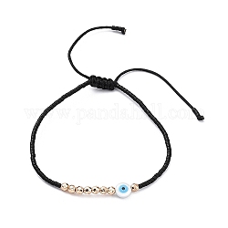 Mauvais œil réglable en résine et plastique et perles de miyuki tressées bracelet pour femme, bisque, diamètre intérieur: 2~3-1/8 pouce (5~8 cm)