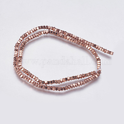 Chapelets de perles en hématite synthétique sans magnétique, facette, cube, rose plaqué or, 3x3x3mm, Trou: 0.5mm, Environ 133 pcs/chapelet, 16 pouce