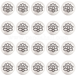 Cuentas de aleación de estilo tibetano benecreat, plano y redondo con loto, sin plomo y níquel y cadmio, Chapado en plata de ley de Tailandia, 14x6.5mm, agujero: 1 mm, 20 unidades / caja