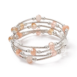 Perles de verre cinq boucles wrap bracelets, bracelet en perles de laiton pour femme, saumon clair, diamètre intérieur: 2 pouce (5 cm)