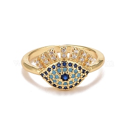Colorful Cubic Zirconia Evil Eye Open Cuff Ring, Rack Plating Brass Jewelry for Women, Cadmium Free & Lead Free, Real 18K Gold Plated, Inner Diameter: 16~16.5mm