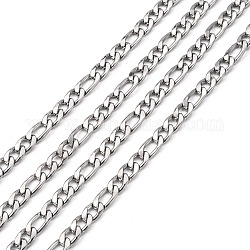 304 Stainless Steel Figaro Chains, Unwelded, Stainless Steel Color, 7mm