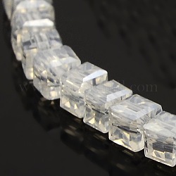 Perles en verre cube à facettes plaqué couleur ab, clair ab, 4x4x4mm, Trou: 1mm, Environ 100 pcs/chapelet, 16.9 pouce
