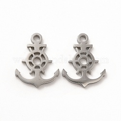 304 Stainless Steel Pendants, Anchor & Helm Charms, Stainless Steel Color, 17x13x1.4mm, Hole: 1.8mm
