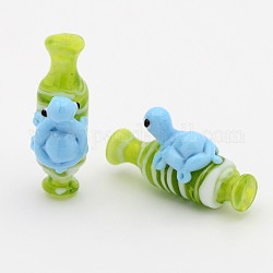 Handmade Lampwork 3D Vase with Tortoise Beads, Sky Blue, 35x11x19mm, Hole: 3mm