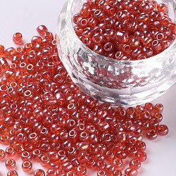 Glass Seed Beads, Trans. Colours Lustered, Round, Red, 3mm, Hole: 1mm, about 10000pcs/pound