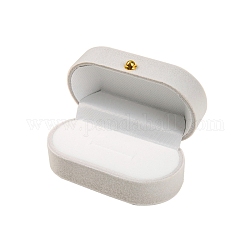 Joyeros de terciopelo con un solo anillo, estuche para guardar anillos de boda, oval, gris claro, 7x4x3 cm