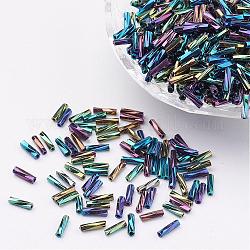 Cuentas de bugle retorcidas de vidrio, iris, colorido, 5x2mm, agujero: 0.5 mm, aproximamente 16000 unidades / bolsa