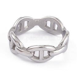 Unisex 304 Stainless Steel Finger Rings, Wide Band Rings, Curb Chain Shape, Stainless Steel Color, Size 7, Inner Diameter: 17.1mm, 7.3mm