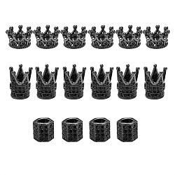 Perles micro zircon cubique noires en laiton, formes miexd, gunmetal, 16 pcs / boîte
