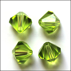 模造オーストリアクリスタルビーズ  グレードAAA  多面カット  双円錐形  黄緑  4.55x5mm  穴：0.7~0.9mm