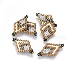 Miyuki & Toho handgemachte japanische Saatperlen Verbinder, Webstuhl Muster, Rhombus, Farbig, 23~24x13~14x1.7 mm, Bohrung: 1.5 mm