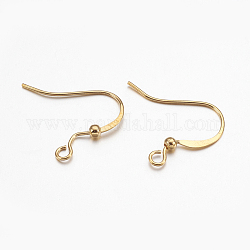 Brass Ear French Earring Hooks, with Horizontal Loop, Flat Earring Hooks, Golden, 17x20x2.2mm, Hole: 1.5mm, 20 Gauge, Pin: 0.8mm