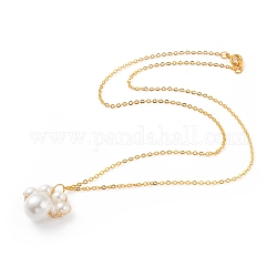 Collane del pendente, con rotonde perle perline di vetro, catena portacavi in ottone dorato e fermagli ad anello a molla, stampe zampa di cane, bianco, 18.43 pollice (46.8 cm)