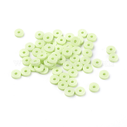 Perle di argilla polimerica fatte a mano ecologiche, Disco / rotondo piatta, perline Heishi, verde chiaro, 4x1mm, Foro: 1 mm, circa 55000pcs/1000g