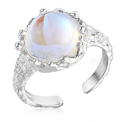 925 anello a polsino aperto in argento sterling, anello da dito semicircolare in pietra di luna per donna, argento, misura degli stati uniti 4 1/4 (15mm)