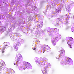 Perles de verre peintes par pulvérisation transparent, une feuille d'or, papillon, moyen orchidée, 8x15x4.5mm, Trou: 1mm