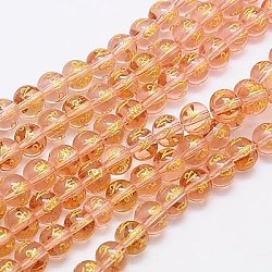 Synthetic Quartz Bead Strands, Om Mani Padme Hum, Round, Dyed & Heated, Sandy Brown, 8mm, Hole: 1mm