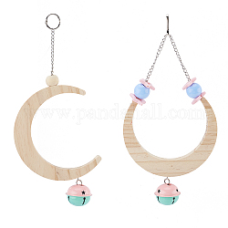 Wooden Swing, with Iron Cable Chain, Ring & Random Color Bell, Moon, BurlyWood, 285mm, 2pcs/set