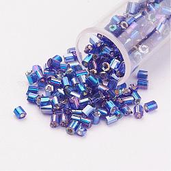 11/0 perles de rocaille en verre à deux trous ronds, hexagone, Argenté, arc-en-ciel plaqué, aigue-marine moyenne, 2x2mm, trou: 0.5 mm, environ 41000 pièces / livre