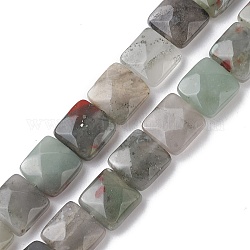 Naturelles africaines perles bloodstone brins, carré à facettes, 10x10x5mm, Trou: 1.2mm, Environ 20 pcs/chapelet, 7.95'' (20.2 cm)