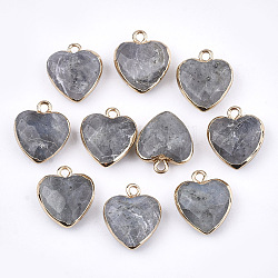 Electroplate Natural Labradorite Pendants, with Cadmium Free & Nickel Free & Lead Free Iron Findings, Faceted, Heart, Golden, 16~17x14~15x6~7mm, Hole: 1.8mm