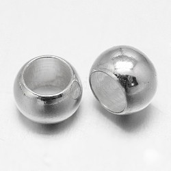 Rondelle Brass Beads, Barrel Plating, Silver Color Plated, 6x4mm, Hole: 4mm