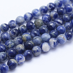 Chapelets de perles en sodalite naturelle, grade AB, ronde, 6mm, Trou: 1mm, Environ 70 pcs/chapelet, 15.5 pouce (39.5 cm)