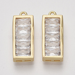 Brass Micro Pave Cubic Zirconia Pendants, Rectangle, Clear, Nickel Free, Real 18K Gold Plated, 20x8x3.5mm, Hole: 1.2mm