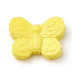 Perlas de silicona ecológicas de grado alimenticio, masticar cuentas para mordedores, diy collares de enfermería haciendo, mariposa, amarillo, 20x25x6mm, agujero: 2 mm