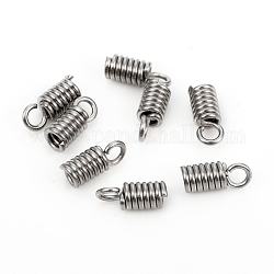 201 Stainless Steel Terminators, Coil Cord Ends, Stainless Steel Color, 8x3.4mm, Hole: 2mm, Inner Diameter: 2mm